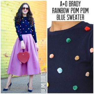 🎀SOLD🎀Alice + Olivia Brady Rainbow Pom Pom Blue Long Sleeve Sweater
